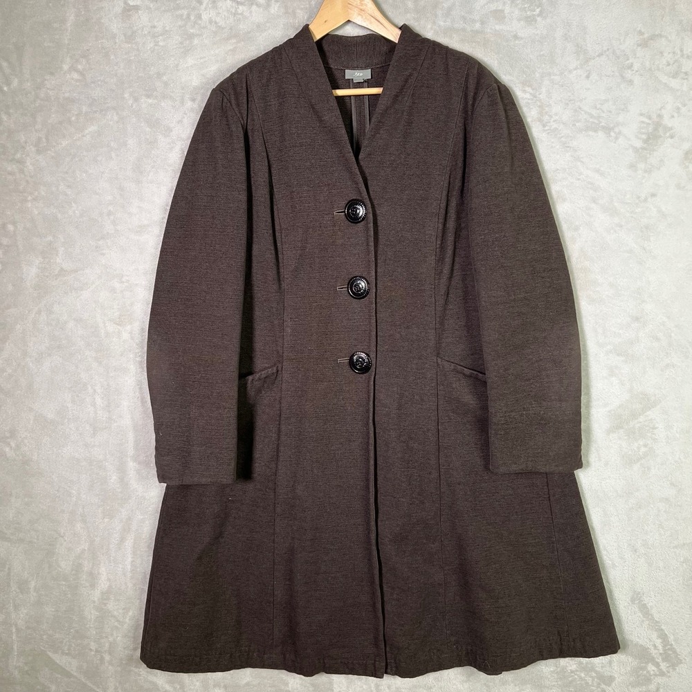 J.Jill Brown Long Knit Blazer Coat L Fit Flare Pleated Jacket Quiet Luxury